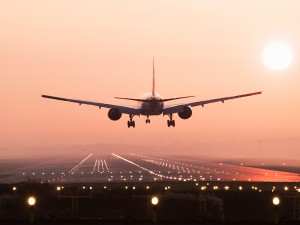 Aircraft landing on runway, Gatwick airport